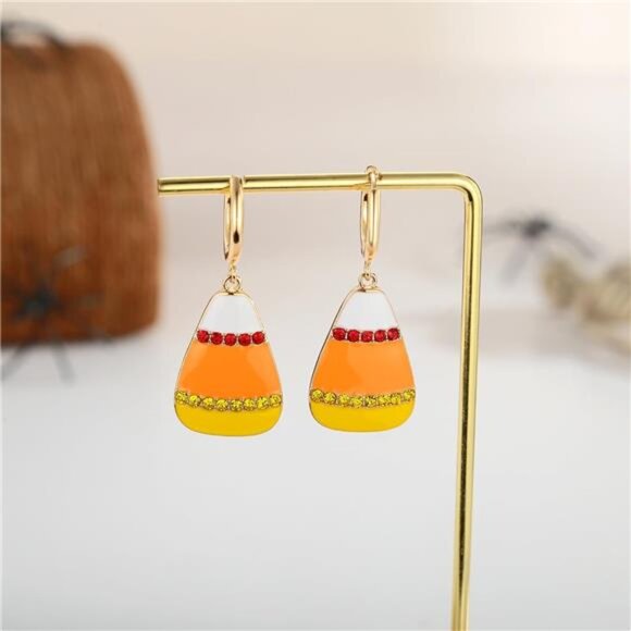 WOWORAMA Candy Corn Earrings | Sparkly Halloween Hoop Drops. - Picture 1 of 6